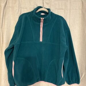 Pink Lily Teal Quarter-Zip Fleece Pullover with Pink Trim - Women